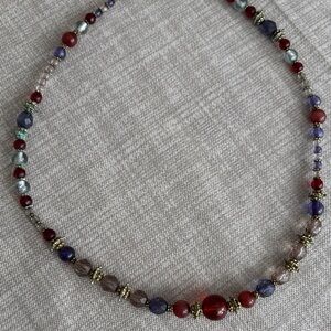 Chic Red and Blue Glass Beaded Choker Necklace